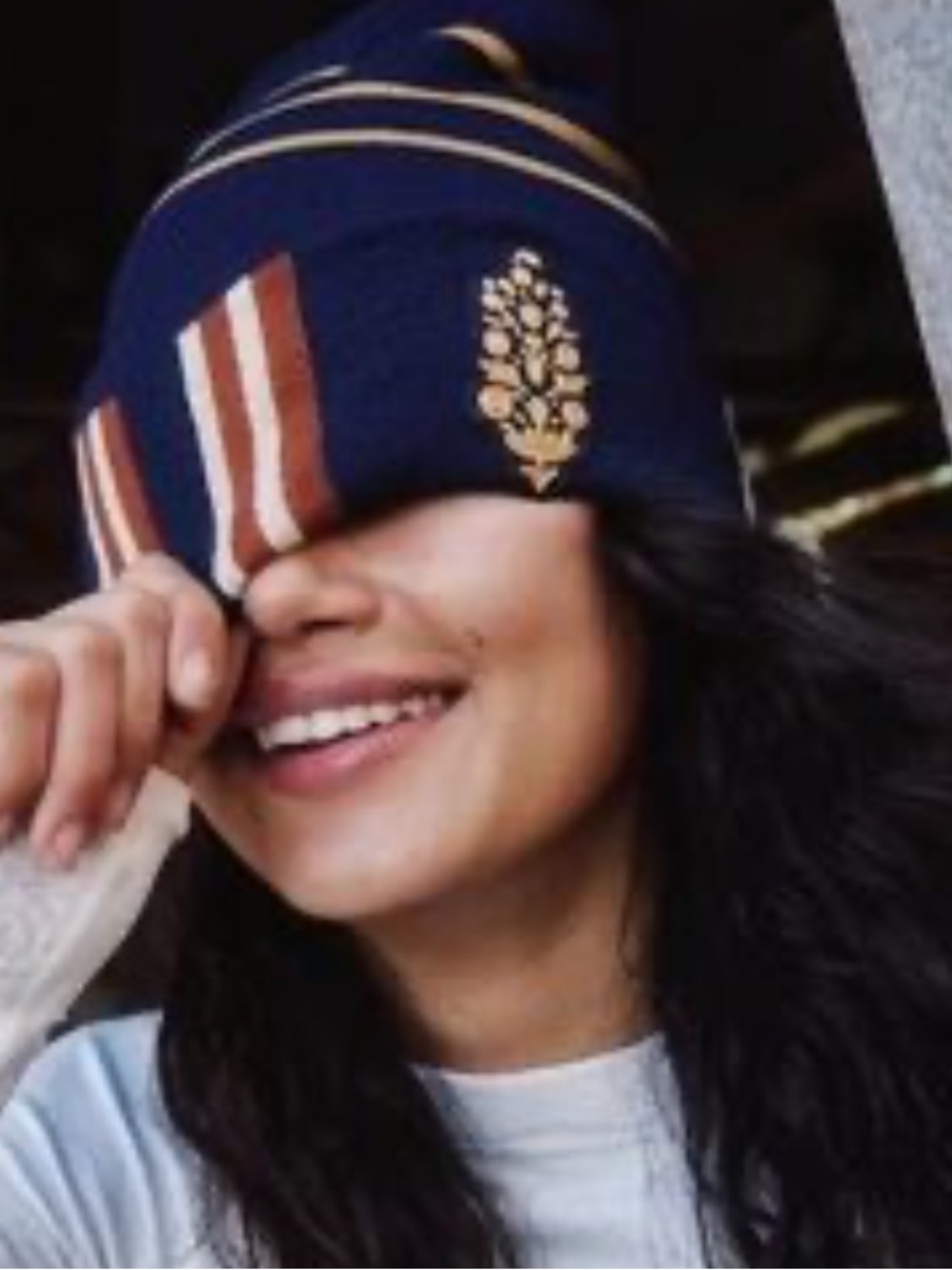 New FREE PEOPLE THE GROOVE STRIPE BEANIE HAT Grey Navy Knit